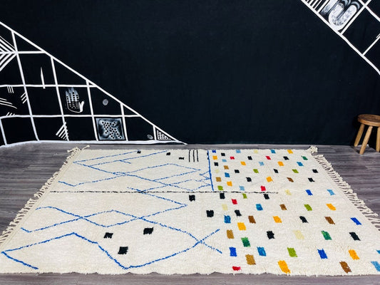Handwoven Moroccan Azilal Rug | Bold Blue Geometric Wool Pattern | Modern Boho Style