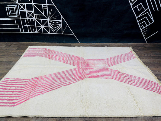 Handwoven Moroccan Beni Ourain Rug | Pink Diamond Pattern | Modern Boho Style