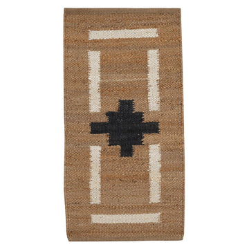 Handwoven Jute Rug Runner with Geometric Black & White Design - Natural & Black
