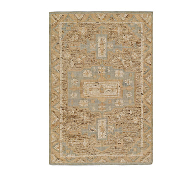 Artisan Flatweave Wool & Jute Rug in Neutral Ivory with Classic Medallion Pattern