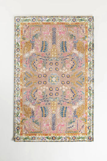 Hand-Tufted Wool & Viscose Rug Avery Design Floral Pattern Beige Pink Accents