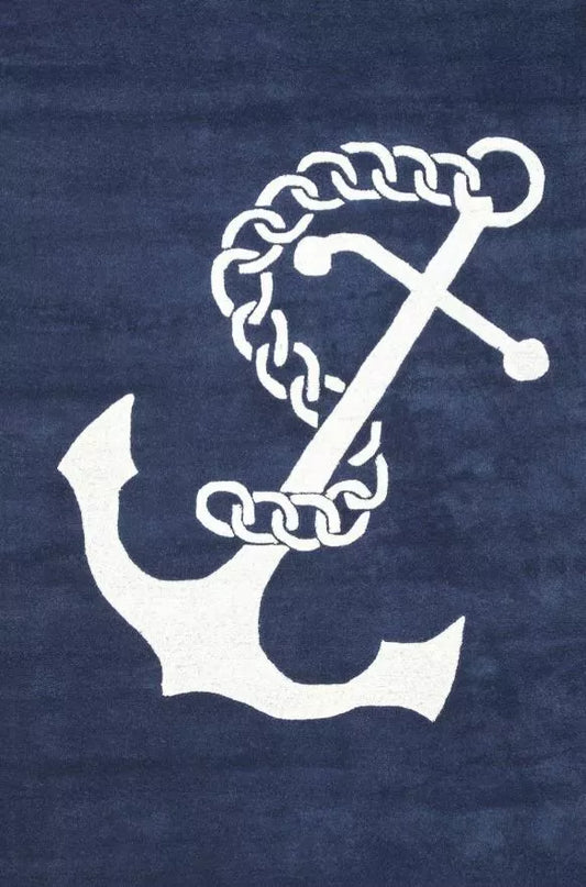 Nautical Anchor Navy Blue Hand-Tufted 100% Wool Soft Area Rug Carpet