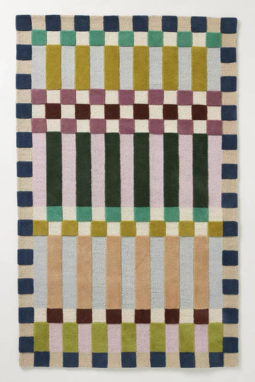 Modern Hoxton Geometric Wool Rug Hand-Tufted Multicolor Contemporary Decor