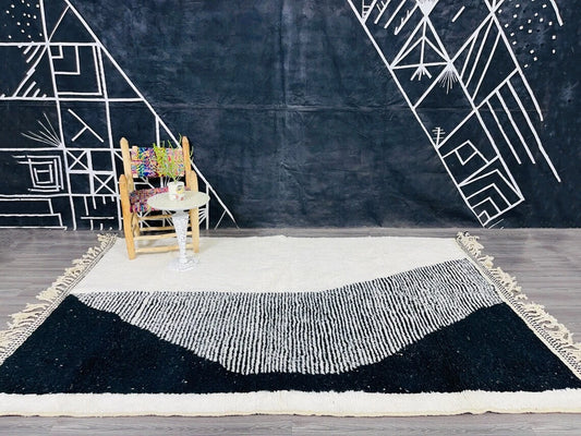 Black & White Moroccan Beni Ourain Rug | Handwoven Berber Wool | Custom Made