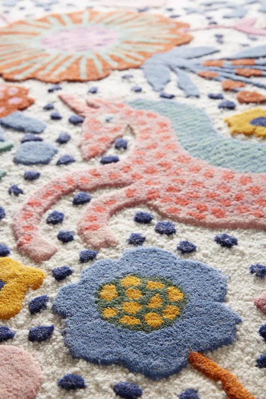 Multicolor Wool Area Rugs, Animal Print Bohemian Carpet Hand Tufted