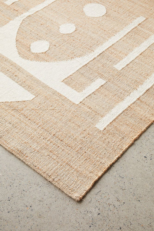Beige & Ivory Flatweave Rug – Handwoven Jute and Wool with Subtle Geometric Design