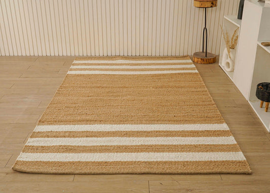 Natural Jute Striped Rug with White Accents