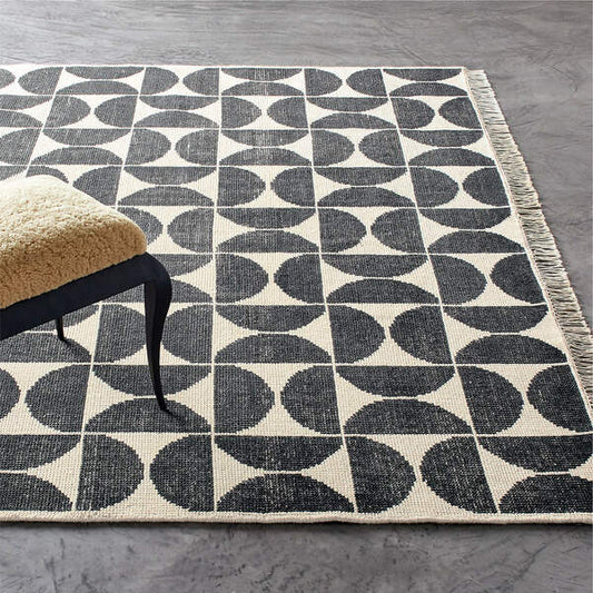 Hand-Knotted MYRA Black & Ivory Oushak Rug – Premium Turkish Wool, Thick Pile, Large Area Rug (8x10 / 9x12)
