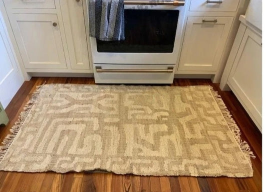 Modern Abstract Maze Rug – Handwoven Jute & Wool Flatweave in Neutral Tones