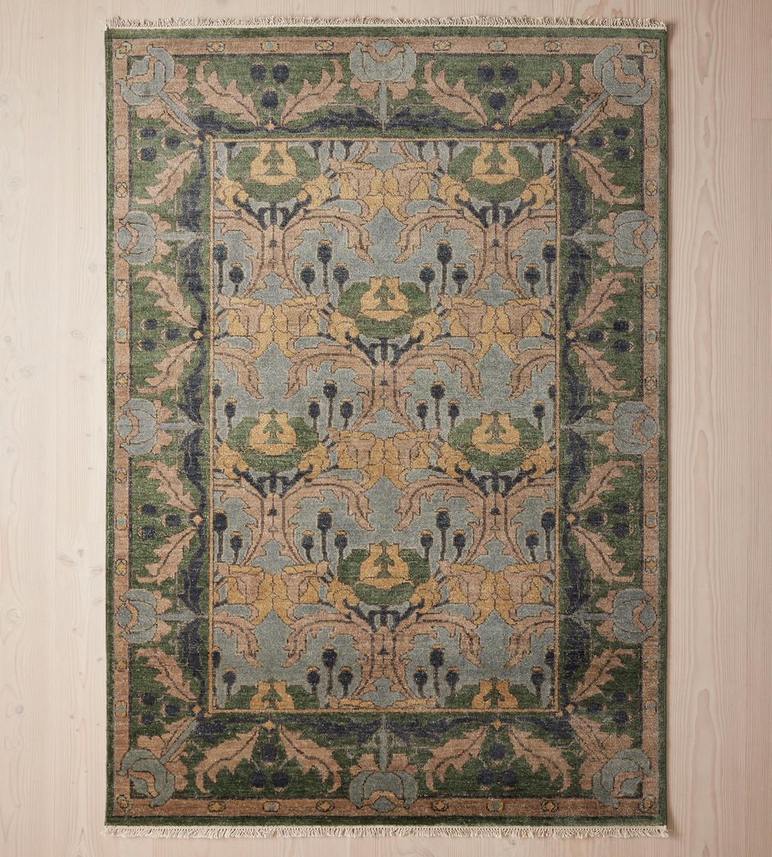Beige & Blue Hand-Knotted Wool Rug – Persian-Inspired Design | Area Rug for Living Room or Bedroom