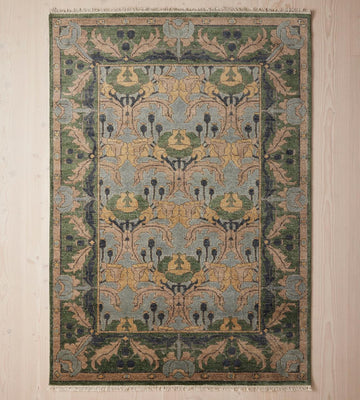 Beige & Blue Hand-Knotted Wool Rug – Persian-Inspired Design | Area Rug for Living Room or Bedroom