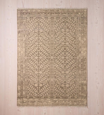 Elegant Brown & Beige Hand-Knotted Turkish Oushak Rug – Traditional Wool Carpet with Floral Pattern | Large Neutral Area Rug