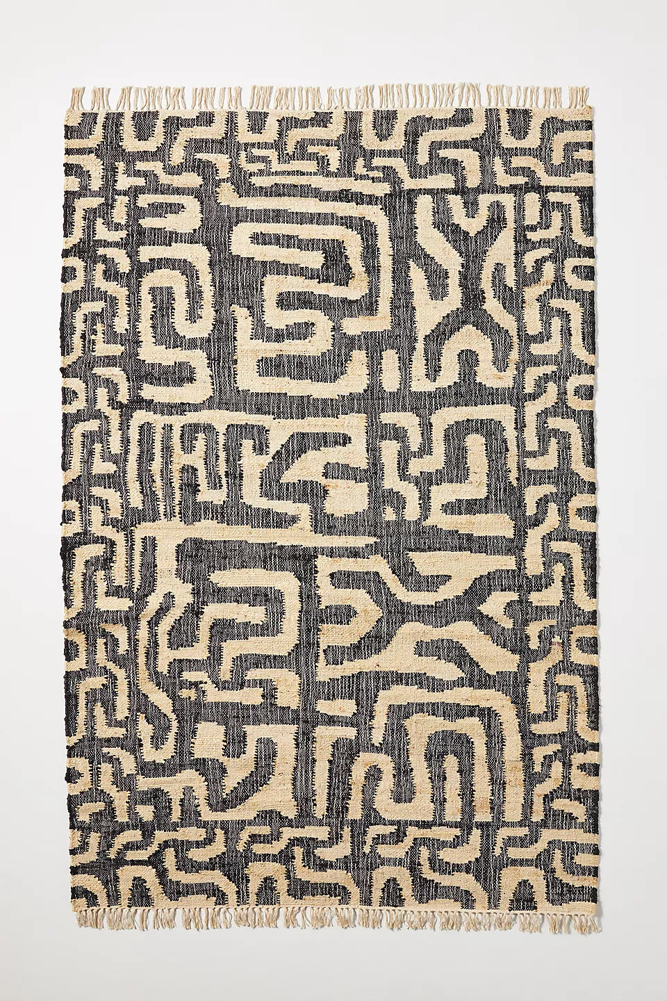 Modern Flatweave Jute & Wool Rug – Handwoven with Abstract Maze Motif in Beige & Natural