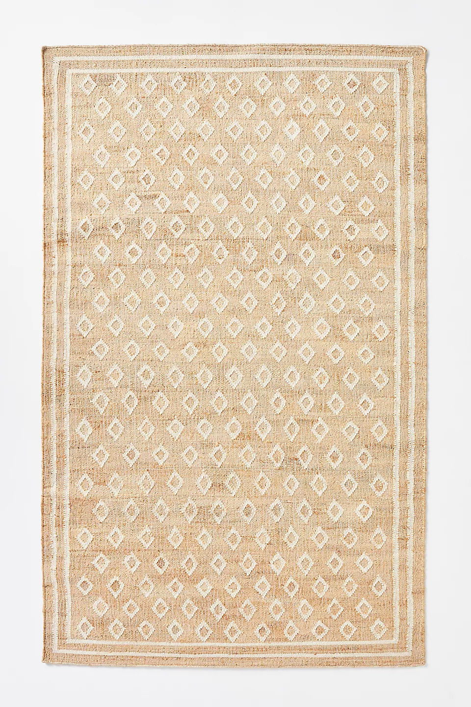 Handwoven Jute & Wool Rug with Diamond Pattern - Natural & Ivory