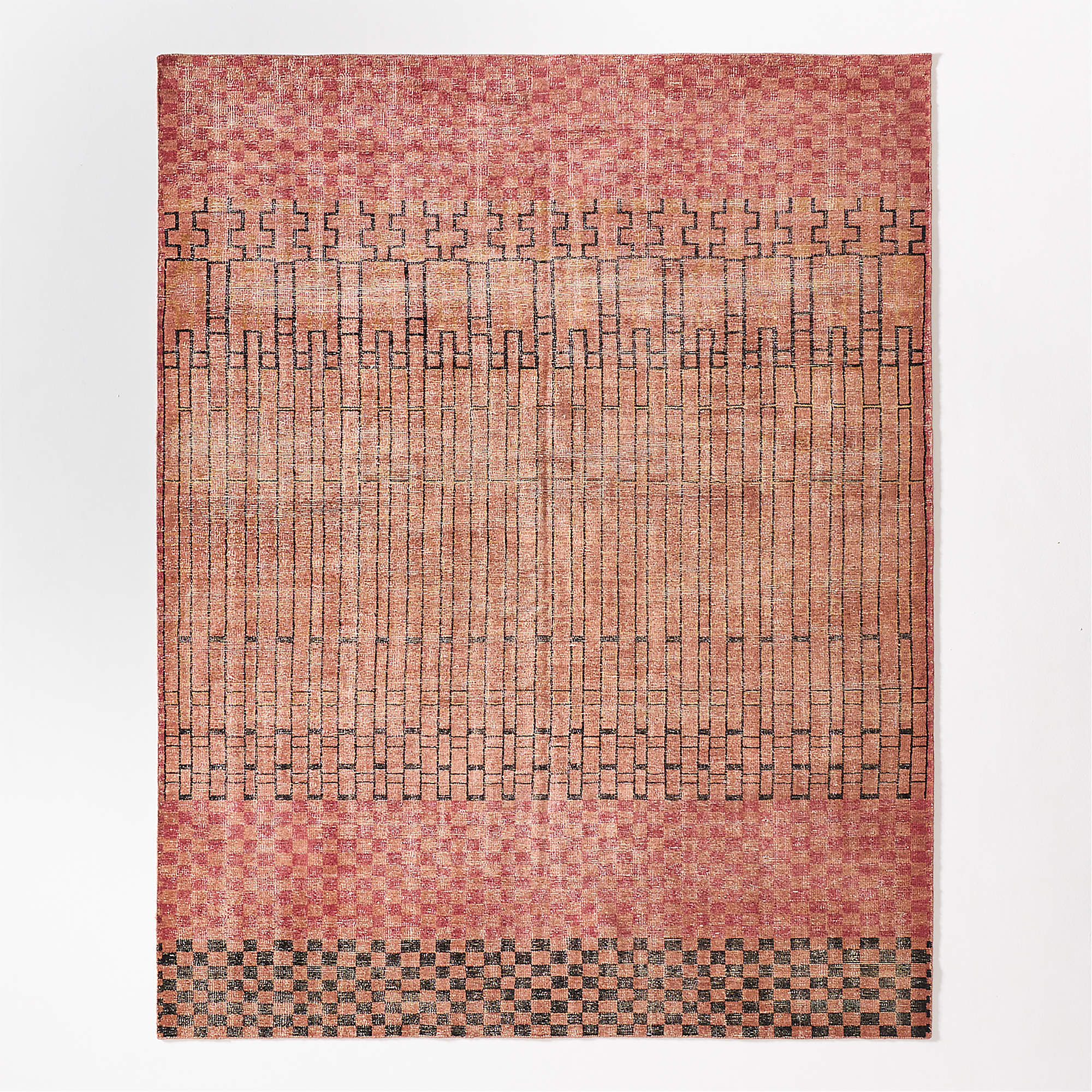 Hand Knotted Bamini Terracotta Geometric Rug Modern Tribal Wool Carpet | Bold Ethnic Pattern Area Rug Bohemian Statement Home Decor Rugs