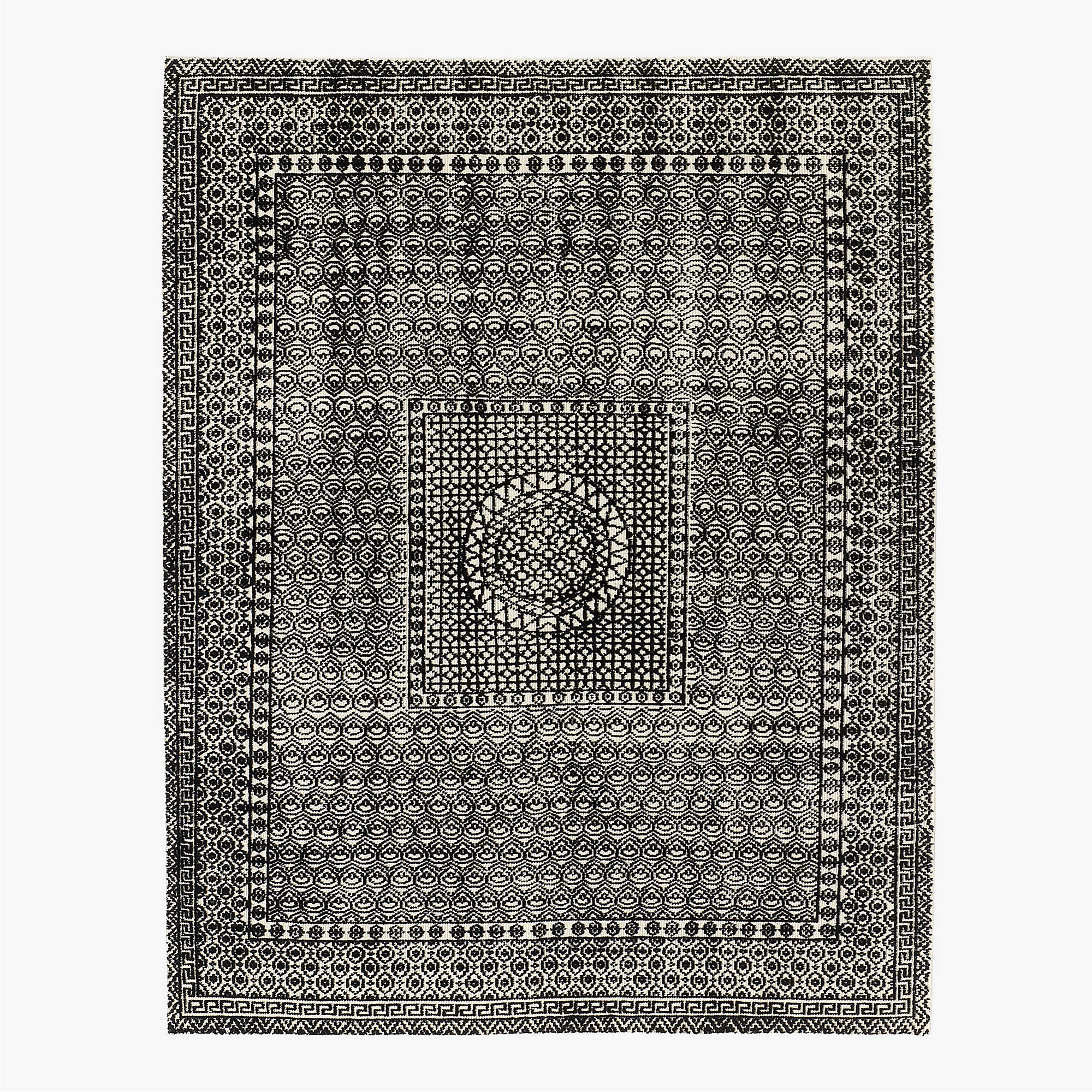 Hand-Knotted Calero Wool Rug – Black & White Bohemian Style, Modern Ethnic Pattern, Timeless Area Carpet