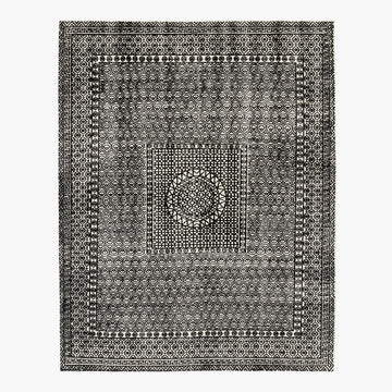 Hand-Knotted Calero Wool Rug – Black & White Bohemian Style, Modern Ethnic Pattern, Timeless Area Carpet