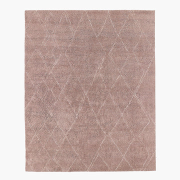 Hand-Knotted Diamante Mauve Wool Rug – Modern Tribal Boho Design, Bold Ethnic Pattern, 9x12 Statement Piece