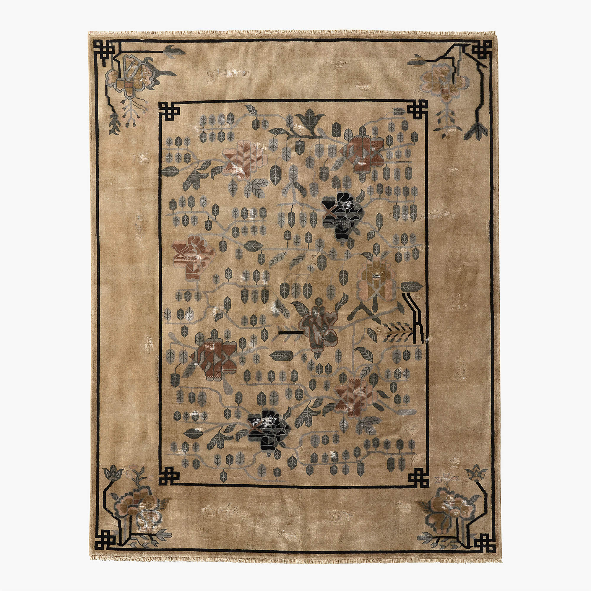 Fiora Hand-Knotted Wool Rug – Traditional Vintage-Inspired 8x10 Area Rug in Light Brown New Zealand Wool
