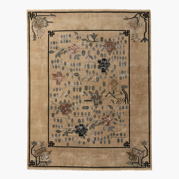Fiora Hand-Knotted Wool Rug – Traditional Vintage-Inspired 8x10 Area Rug in Light Brown New Zealand Wool