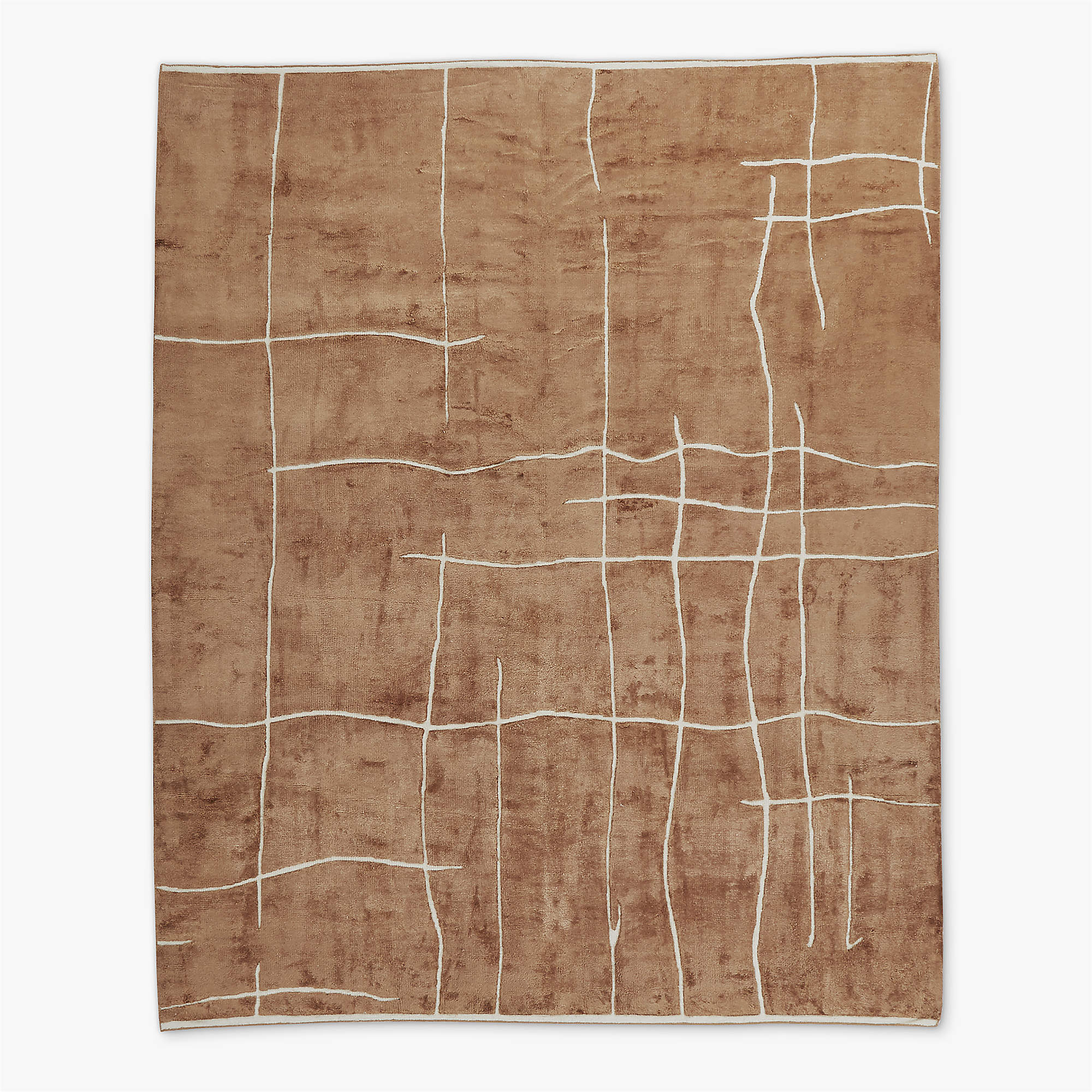 Hand-Knotted Mocha Rust Rug – Modern Abstract Grid Pattern, Neutral Contemporary Wool Carpet