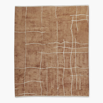 Hand-Knotted Mocha Rust Rug – Modern Abstract Grid Pattern, Neutral Contemporary Wool Carpet