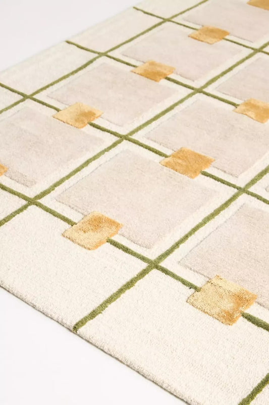 Greer Hand-Tufted Wool Viscose Rug | Geometric Grid with Raised Squares Design