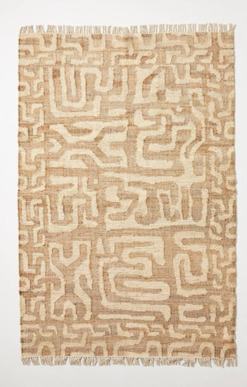 Modern Abstract Maze Rug – Handwoven Jute & Wool Flatweave in Neutral Tones