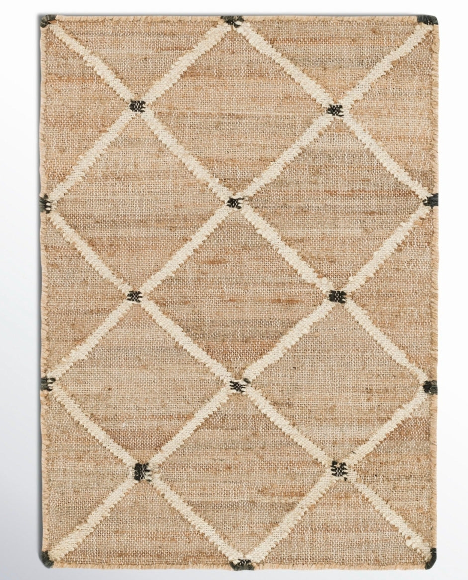 Handwoven Jute & Wool Rug with Crisscross Pattern in Natural & Ivory – Flatweave