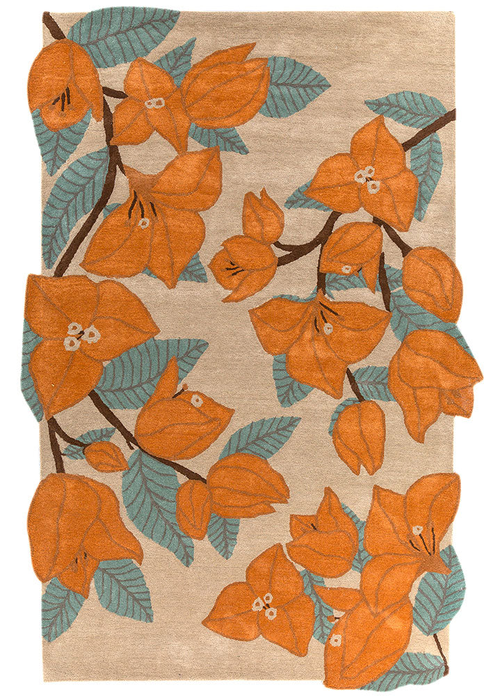 Araceli Floral Gold Modern Hand-Tufted 100% Wool Area Rug Carpe