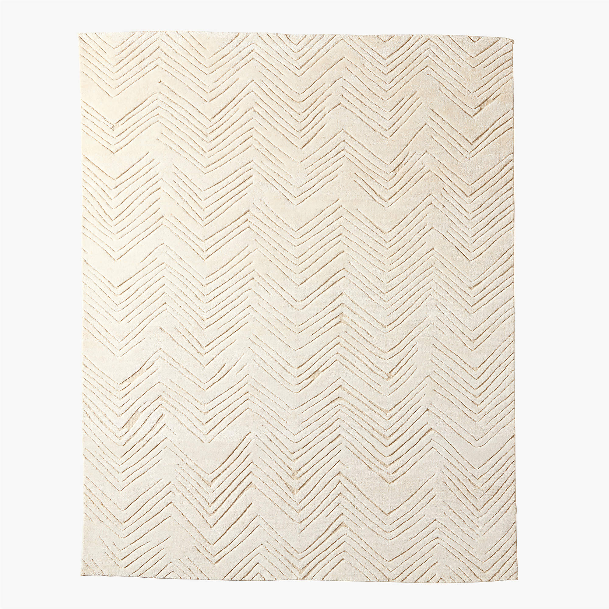 Hand-Knotted Jace Warm White Zig-Zag Viscose Rug – Contemporary Luxury for Modern Living Spaces