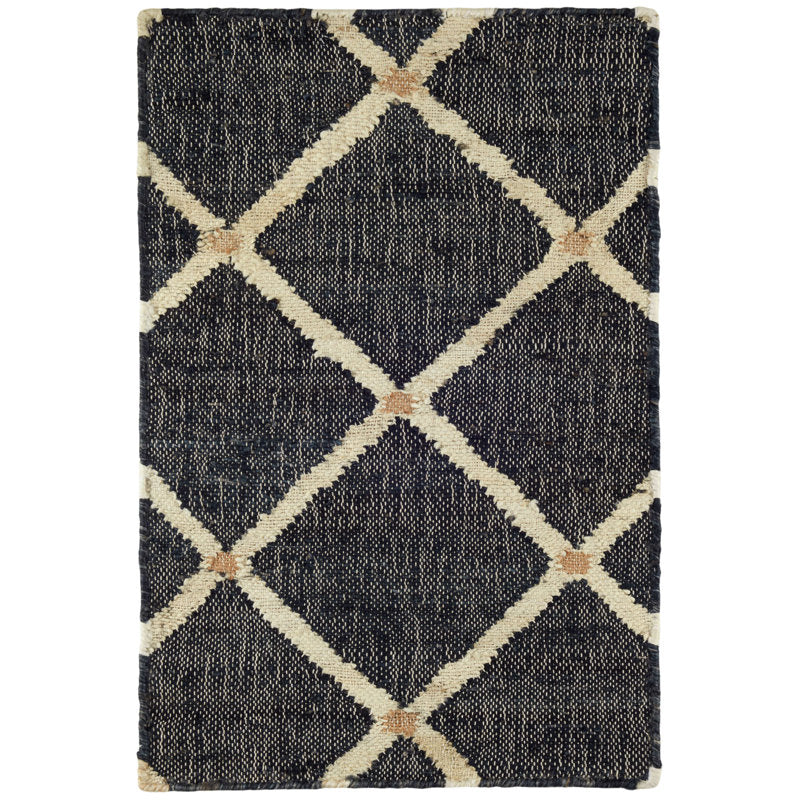 Black & Ivory Diamond Design Wool & Jute Flatweave Area Rug – Handwoven