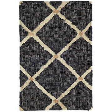 Black & Ivory Diamond Design Wool & Jute Flatweave Area Rug – Handwoven