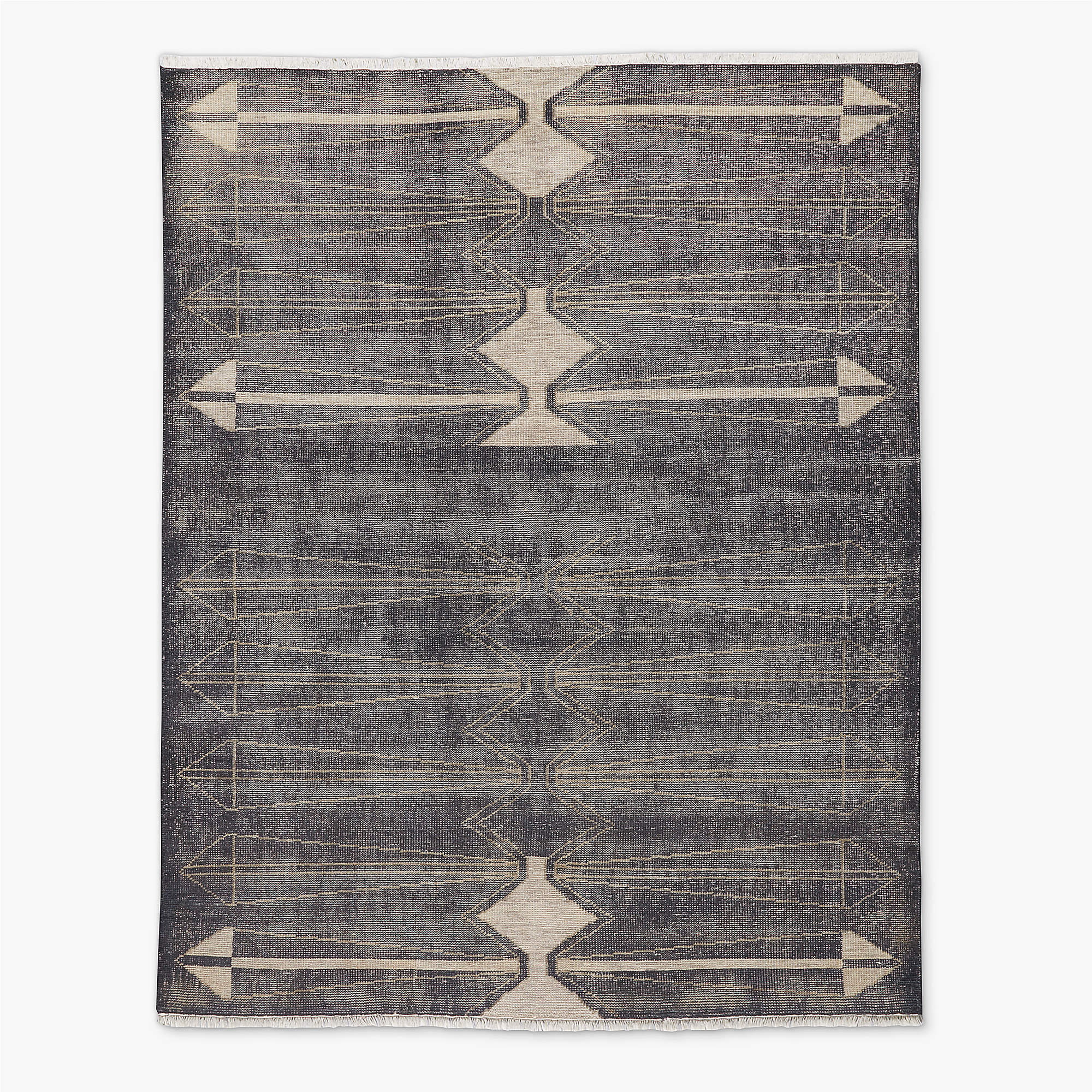 Hand-Knotted Luma Wool Rug – Black, Geometric Tribal Arrow Motif, Contemporary Minimalist Boho Area Carpet