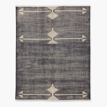 Hand-Knotted Luma Wool Rug – Black, Geometric Tribal Arrow Motif, Contemporary Minimalist Boho Area Carpet