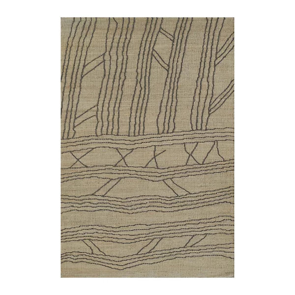 Handwoven Wool & Jute Rug with Abstract Linear Pattern – Natural & Black Flatweave