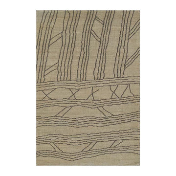 Handwoven Wool & Jute Rug with Abstract Linear Pattern – Natural & Black Flatweave
