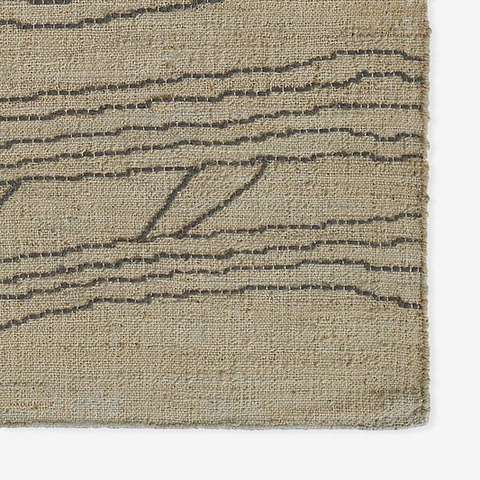 Handwoven Wool & Jute Rug with Abstract Linear Pattern – Natural & Black Flatweave