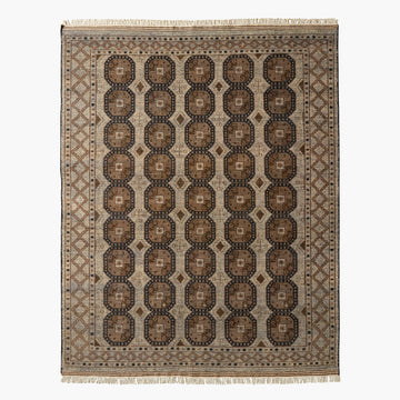 Hand-Knotted Pascala Taupe Wool Rug – Traditional Oriental Design with Vintage-Inspired Geometric Pattern