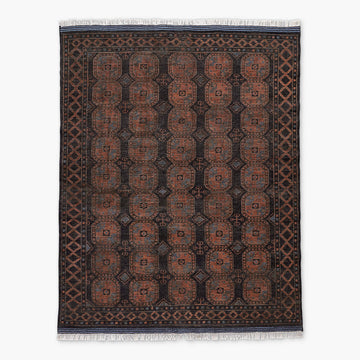 Classic Black & Rust Bokhara Wool Rug | Hand-Knotted Oriental Carpet with Timeless Geometric Design