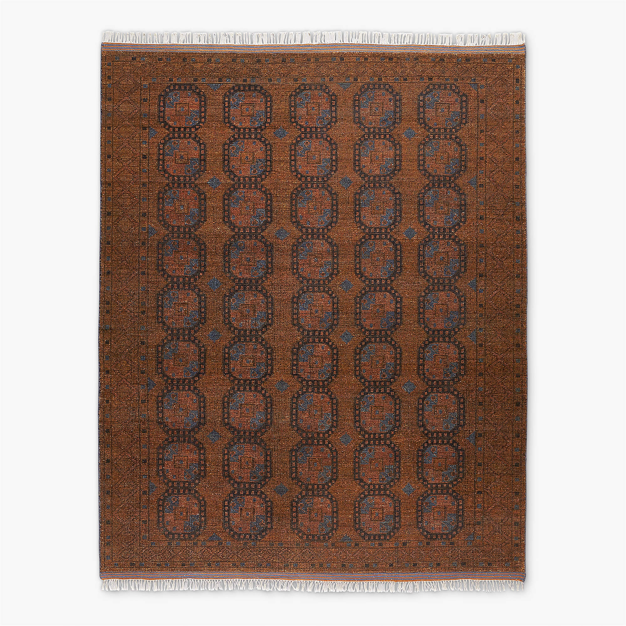 Hand-Knotted Copper Bokhara Rug – Classic Oriental Wool Area Carpet, Vintage-Inspired Geometric Pattern Décor