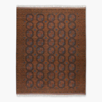 Hand-Knotted Copper Bokhara Rug – Classic Oriental Wool Area Carpet, Vintage-Inspired Geometric Pattern Décor