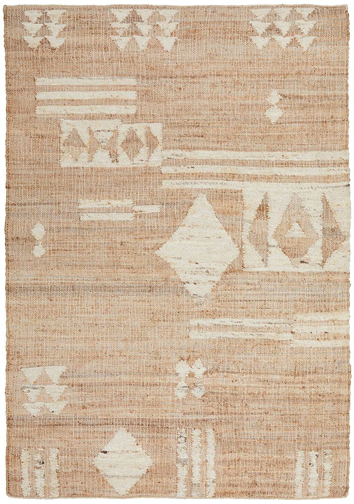 Artisan Jute & Wool Rug – Flatweave with Beige and Ivory Tribal Geometry