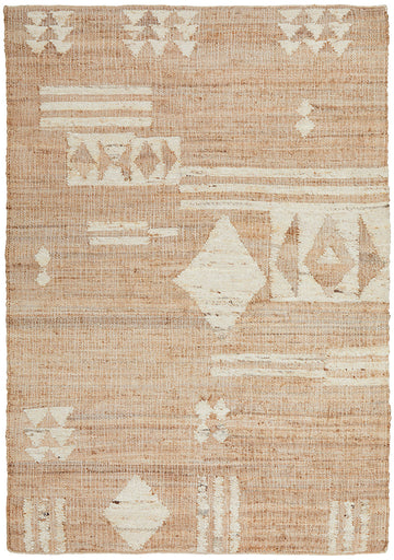 Artisan Jute & Wool Rug – Flatweave with Beige and Ivory Tribal Geometry