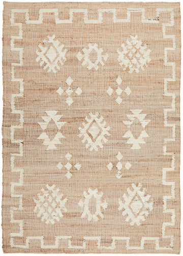 Handwoven Jute and Wool Flatweave Rug – Natural & Ivory with Tribal Geometric Pattern