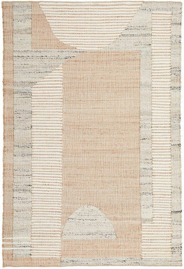 Minimalist Handwoven Rug – Jute & Wool Flatweave with Modern Abstract Pattern in Beige and Ivory