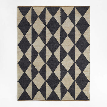 Artisan Jute & Wool Area Rug – Natural Base with Bold Navy Diamond Design