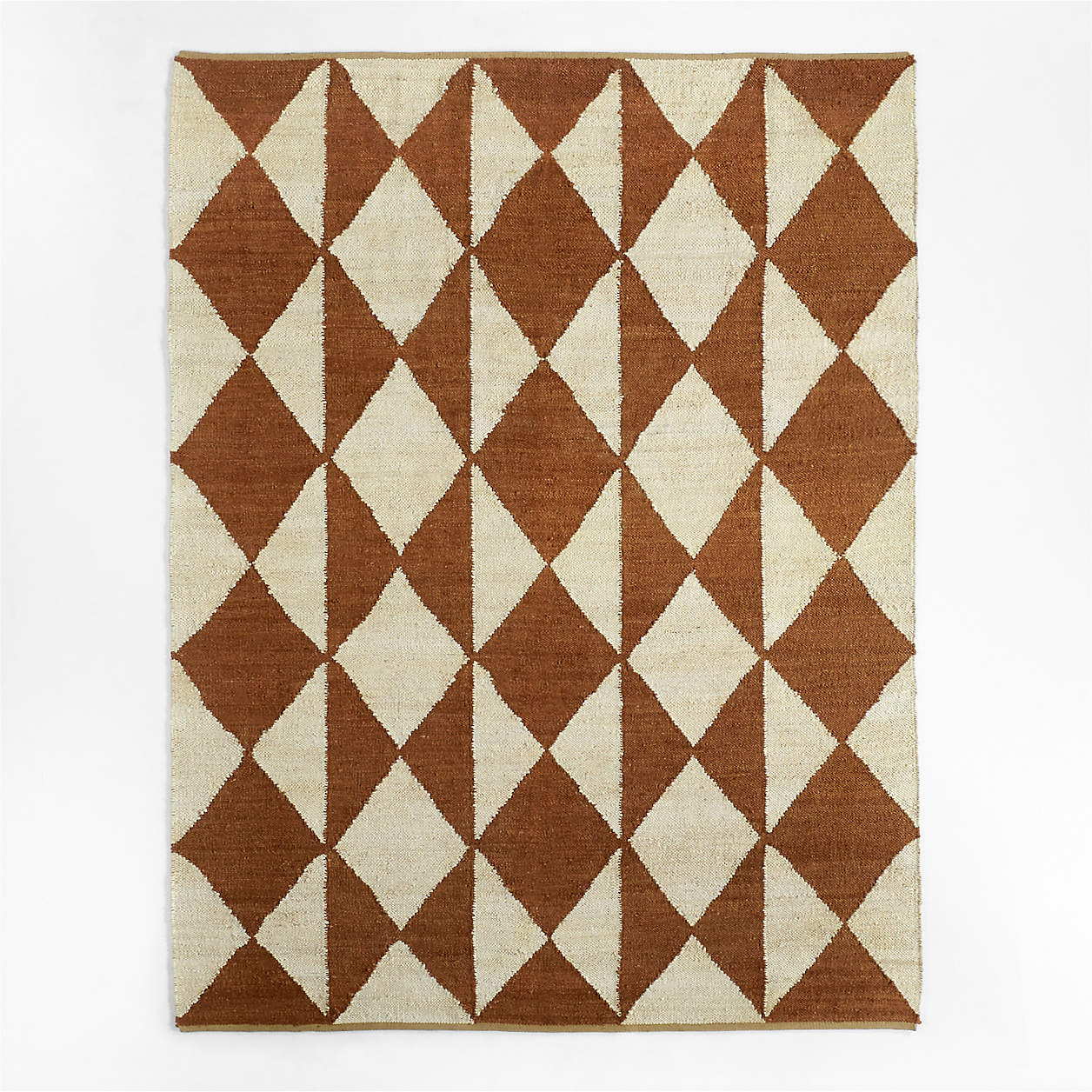 Artisan Jute & Wool Area Rug – Natural Base with Terracotta Diamond Design