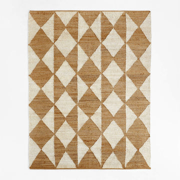 Modern Handwoven Rug – Geometric Diamonds in Natural and White Tones