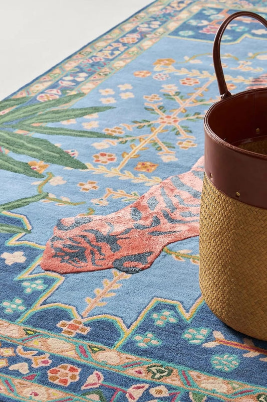 Bengal Tiger - Blue and Rust, Hand-Tufted Wool & Viscose Soft Area Rug Carpet